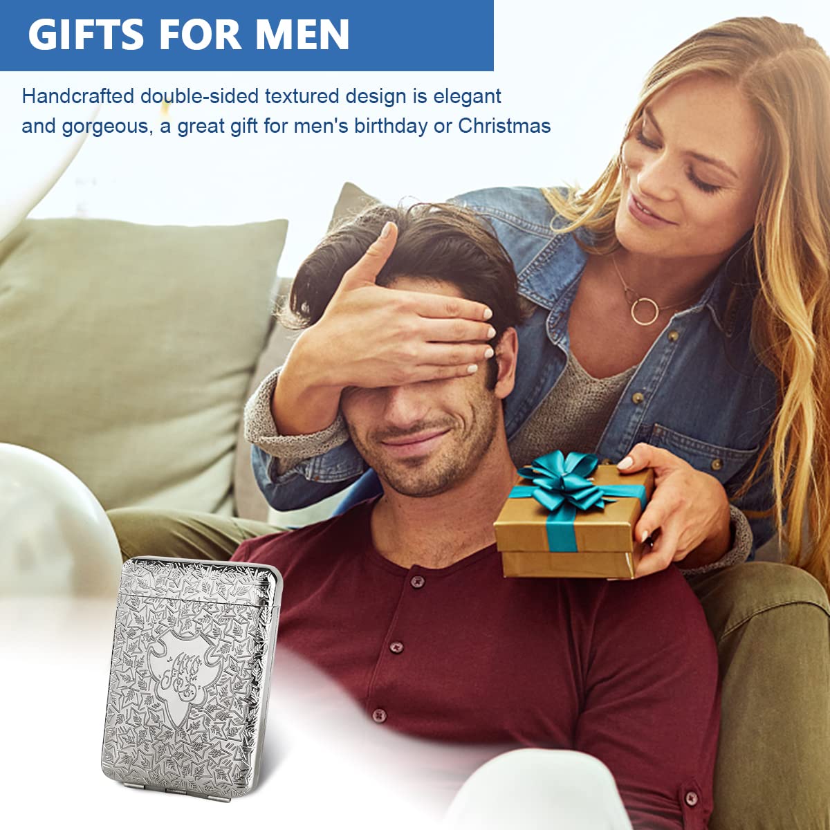 GUSTAVE Metal Cigarette Case for 16pcs 84mm King Size Cigarettes with Three Open Design and Silver Zinc Alloy | Pocket Gift for Men and Women