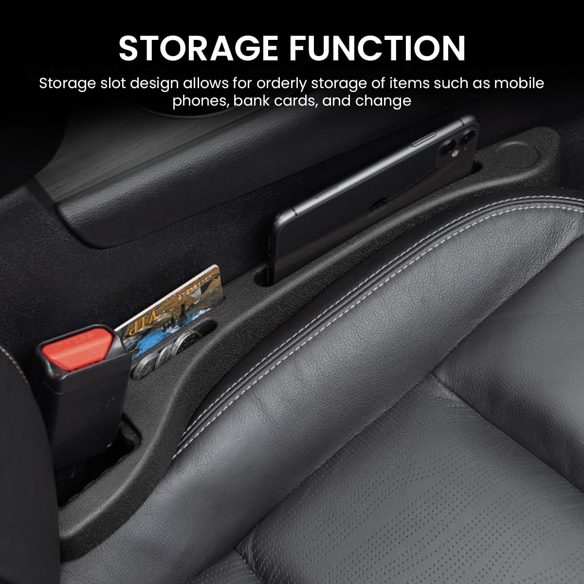STHIRA Car Seat Gap Filler Organizer for Phones and Coins featuring Buckle Base | 2Pcs Black