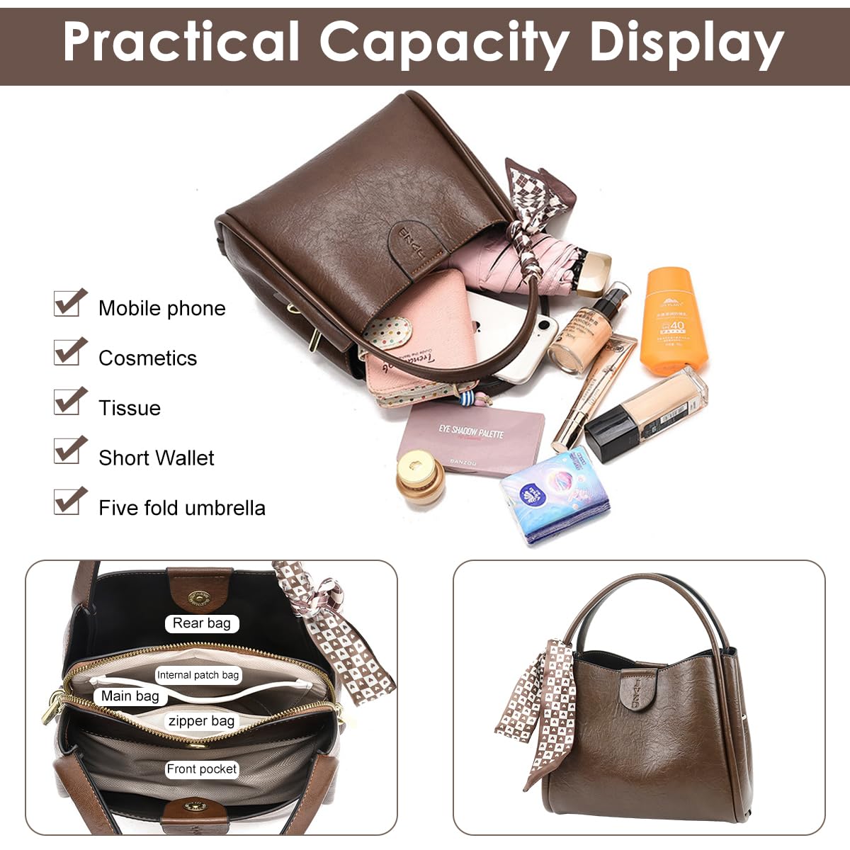 PALAY Fashion Women Handbag for Everyday Use featuring Classic Vintage Brown PU Tote | Versatile Crossbody Bag for Gift Occasions