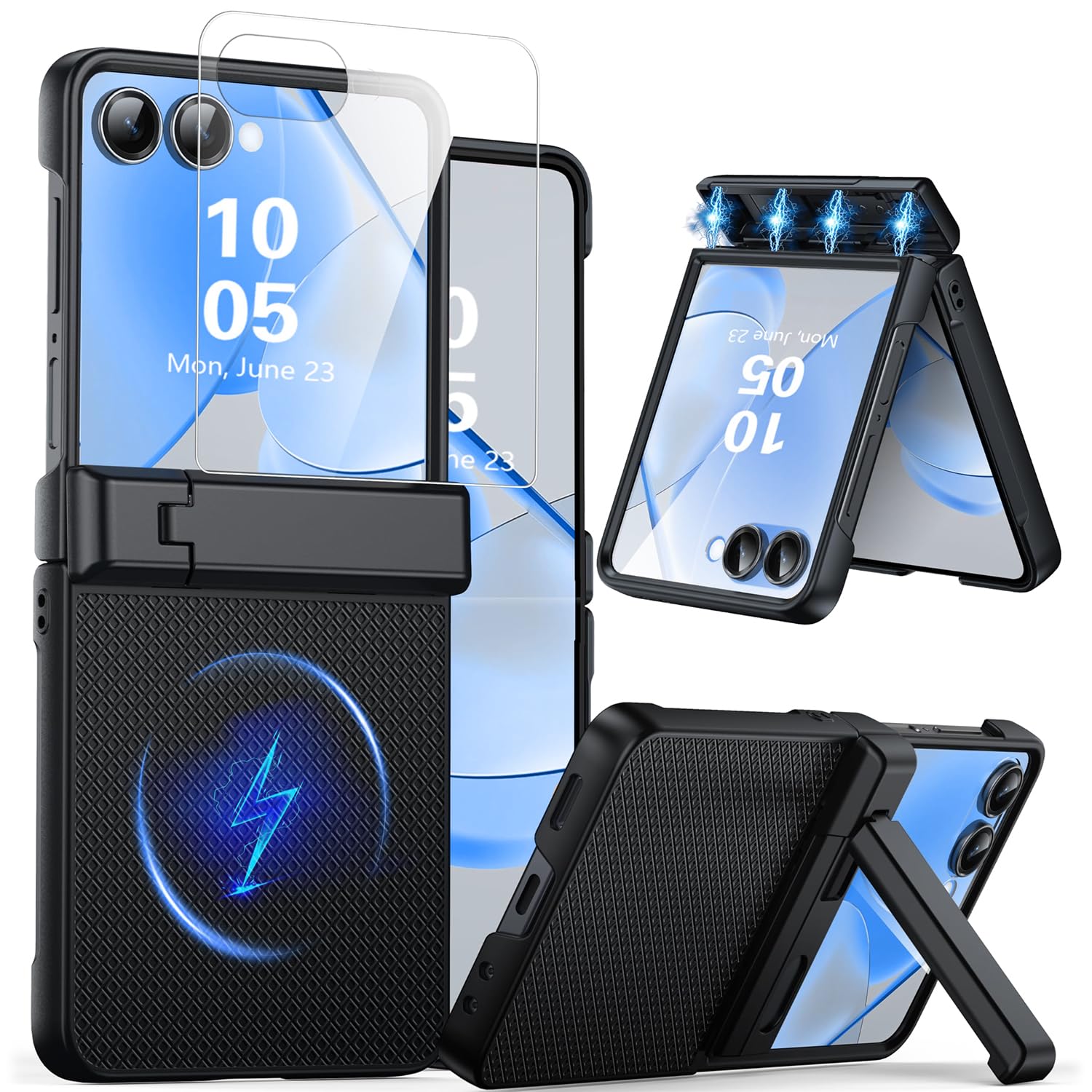 ZORBES Galaxy Z Flip 7 Phone Case with 180° Flexible Hinge and Folding Kickstand | Clear and Matte PC Protective Cover