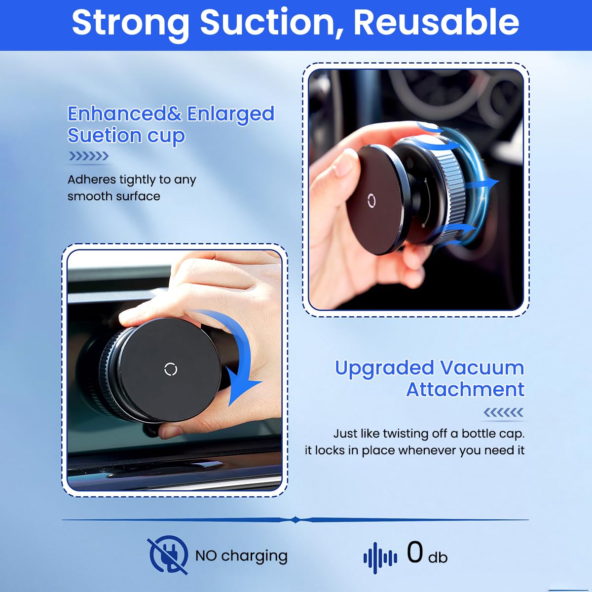 STHIRA Magnetic Phone Holder for Car with 360° Rotating Head and Strong Suction Cup | Compact Travel Mount