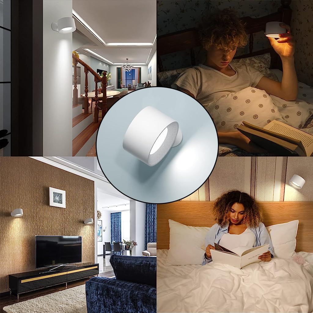 Qpets® USB LED Wall Light 360° Rotatable Night Light Magnet LED Reading Light with 3 Brightness Touch Button Control Self-Adhesive Bedside Light Wall Light for Bedroom