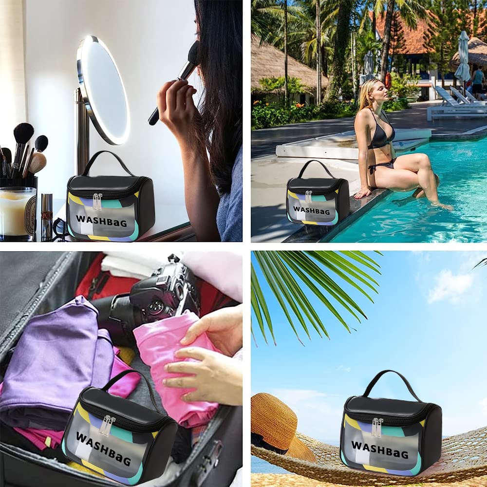 MAYCREATE Travel Cosmetic Bag for Home and Trip Use with Dual Zipper 22.5×16.5×15.2cm Waterproof PVC | Black Toiletry Organizer for Women