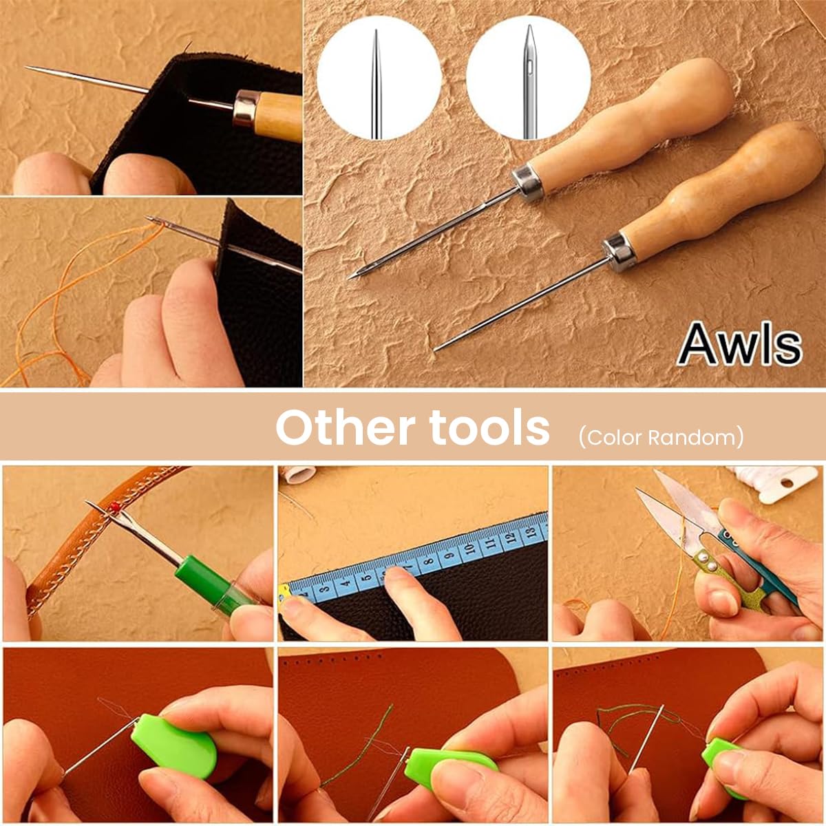 HASTHIP Leather Sewing Kit for Upholstery Repair with 59 Pcs Needles and Waxed Thread