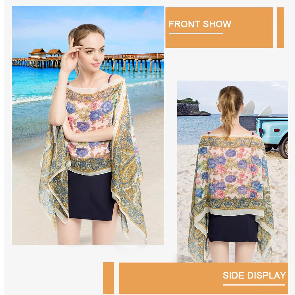 PALAY® Coverups for Beach Wear, Summer Chiffon Cover Up Wrap Cardigan Shawl, Floral Print Bikini Coverups for Women, Silk-Feel Resort Swimsuit Beachwear Coverup