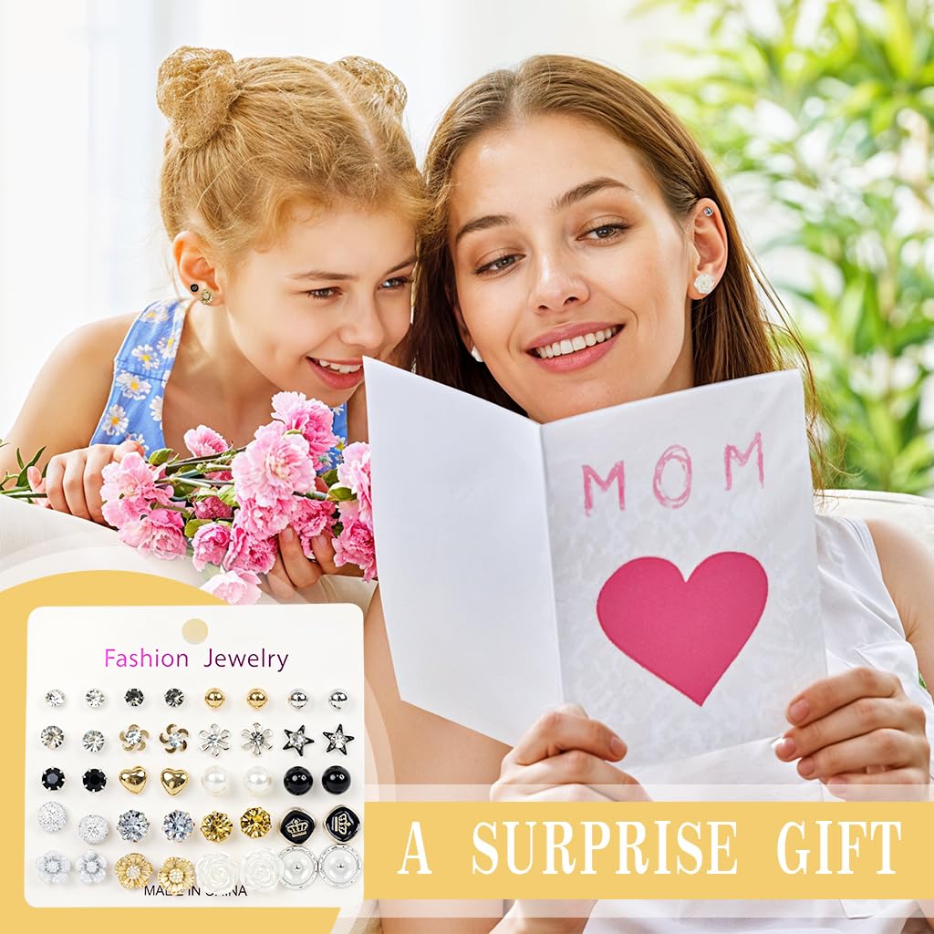 SANNIDHI Earrings Set for Women with 20 Pairs Crystal and Pearl Studs | Hypoallergenic Gift Combo