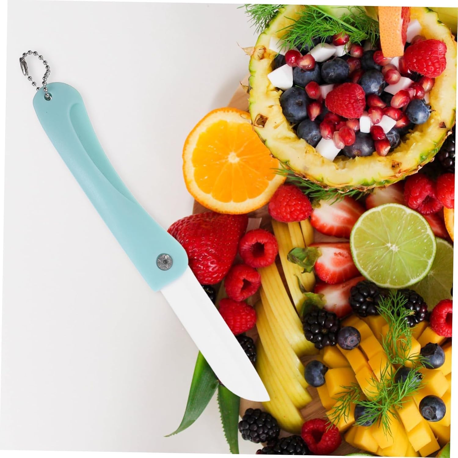 Zibuyu Fruit Cutter for Home and Travel with Folding Design and Ceramic Blade | Portable Utility Cutter with Beaded Chain