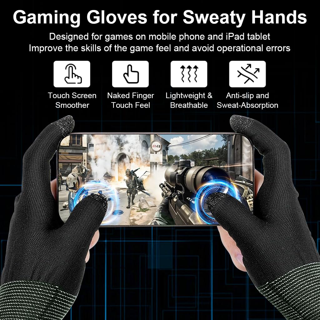 ZORBES Gaming Finger Gloves 2PCS for Mobile and Tablet use with Silver Fiber Tips | Breathable Stretch Fit
