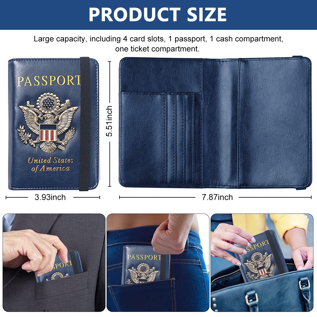 GUSTAVE Passport Holder for Travel with RFID Protection and Bifold Design | 14.2×10.5×1cm PU Leather Wallet