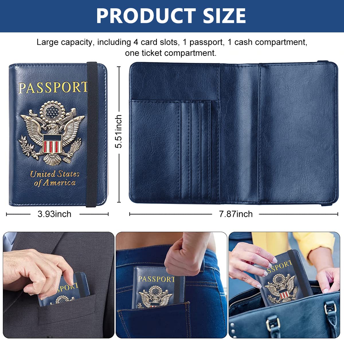 GUSTAVE® PU Passport Holder Passport Cover RFID Wallet Card Holder Travel Passport Bag Card Organizer for Travel, Safe Passport Holder Wallet