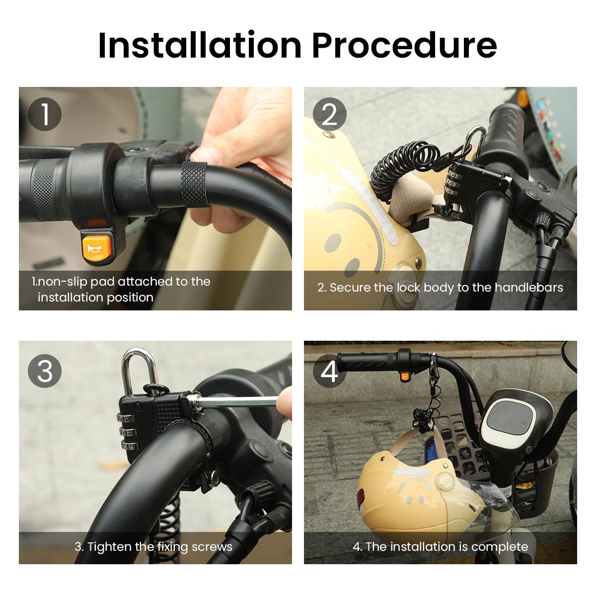 STHIRA Helmet Lock for Bike with 3.3ft Coiled Steel Rope featuring Screw Fixed Zinc Alloy Design