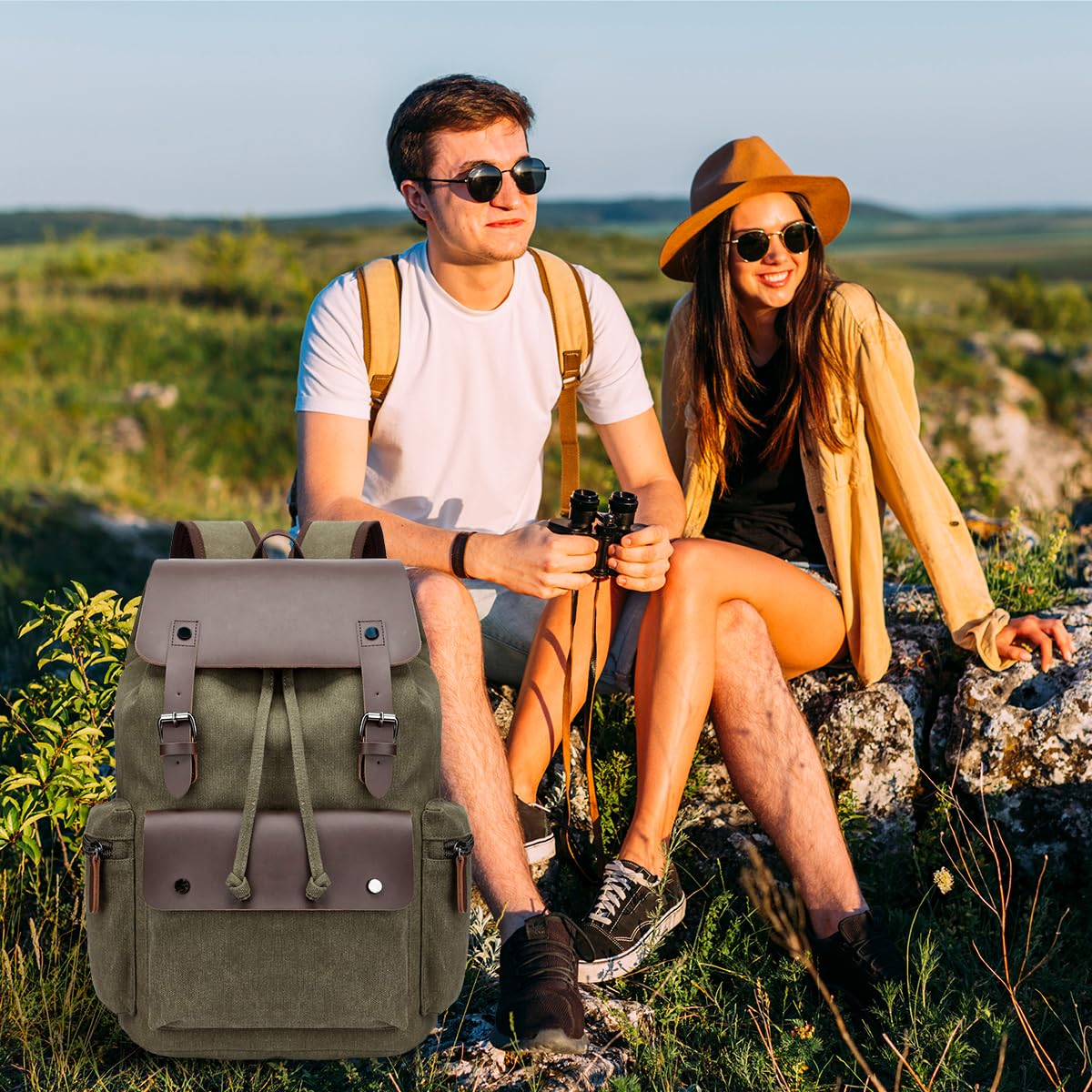 ZIBUYU Travel Bag for Men featuring 15.6 inch laptop compartment with drawstring closure and sustainable canvas