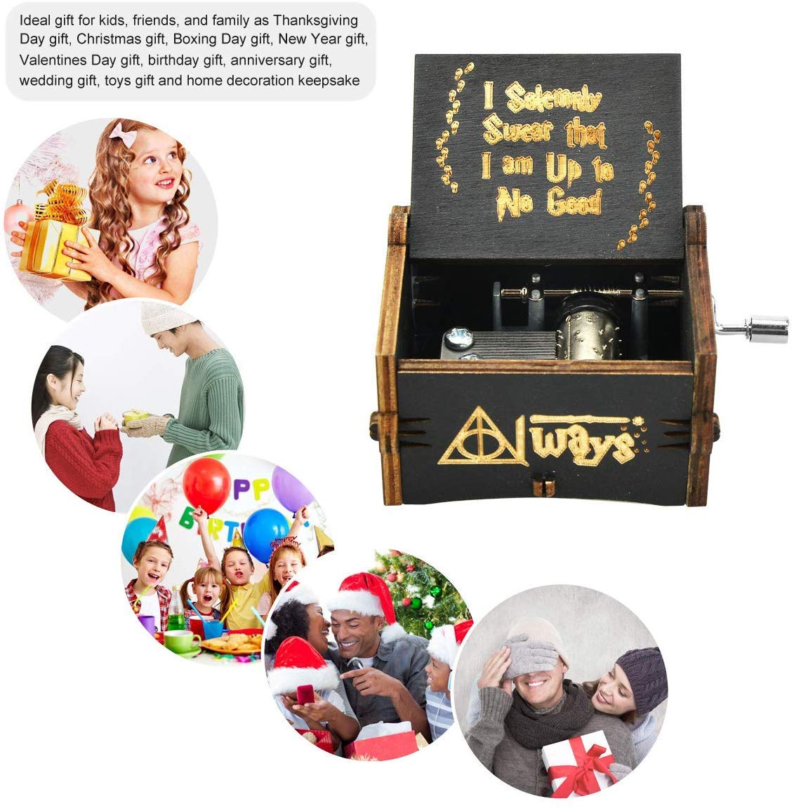 PATPAT Harry Potter Music Box for Birthday Gifts featuring Hand Crank and 2.5×2.0×1.75 in Wooden Design