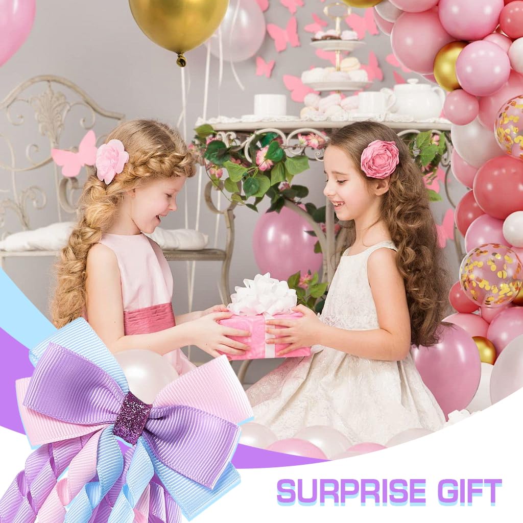 PALAY Ribbon Bow Hair Clips for Girls featuring Curly 3 in Design and Purple Ribbon | 2pcs Set
