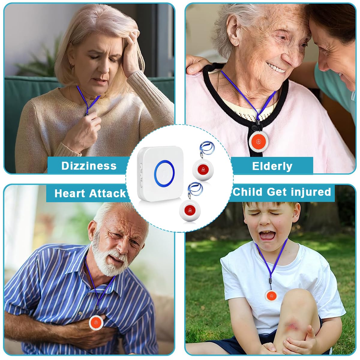 Supvox Wireless Call Buttons for Elderly Monitoring with 1148 ft Range and LED Flash Alert | 2 Transmitters and 1 Receiver