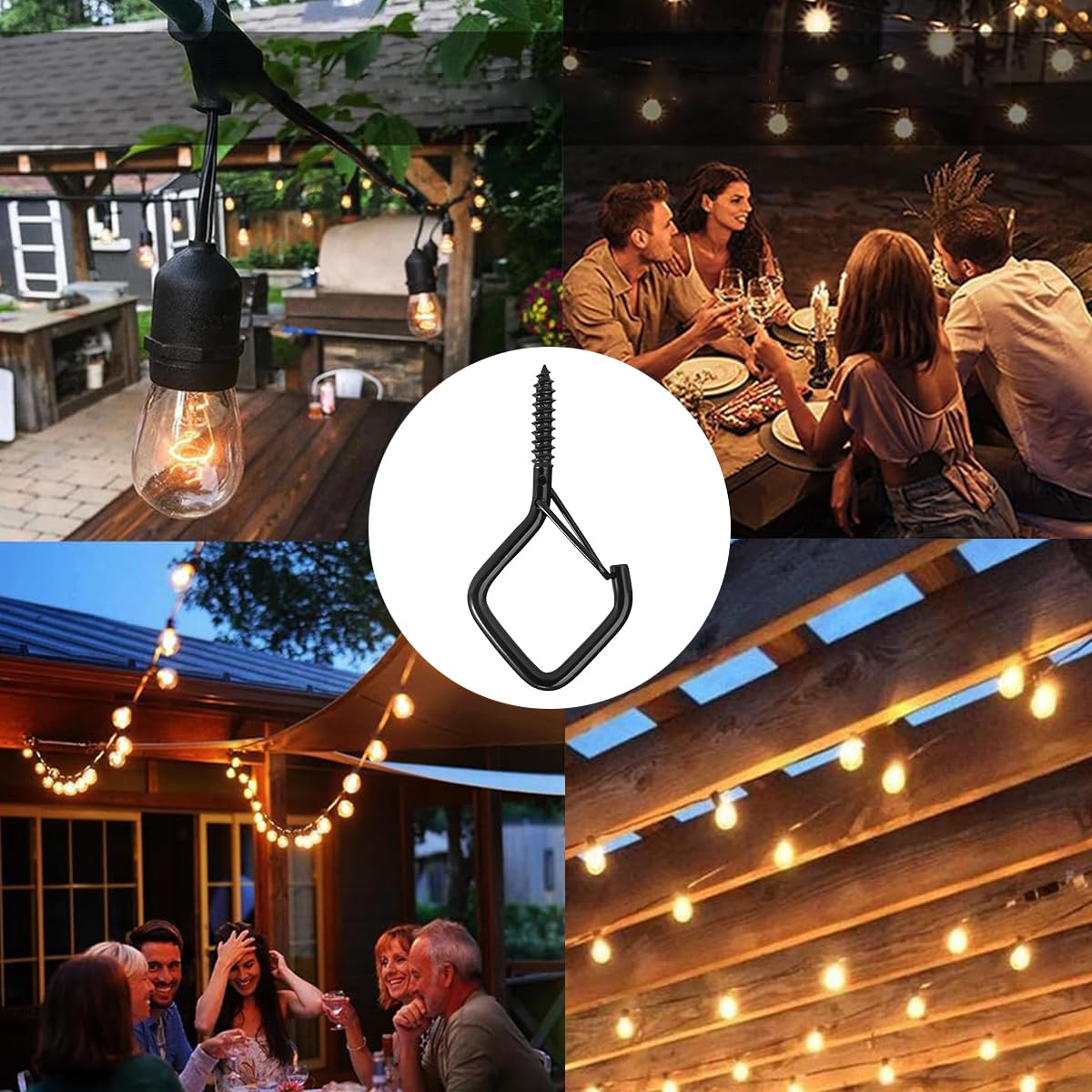 Serplex Screw in Hooks for Outdoor String Lights featuring Safety Buckle and Steel Build | 20PCS 40 lbs Capacity