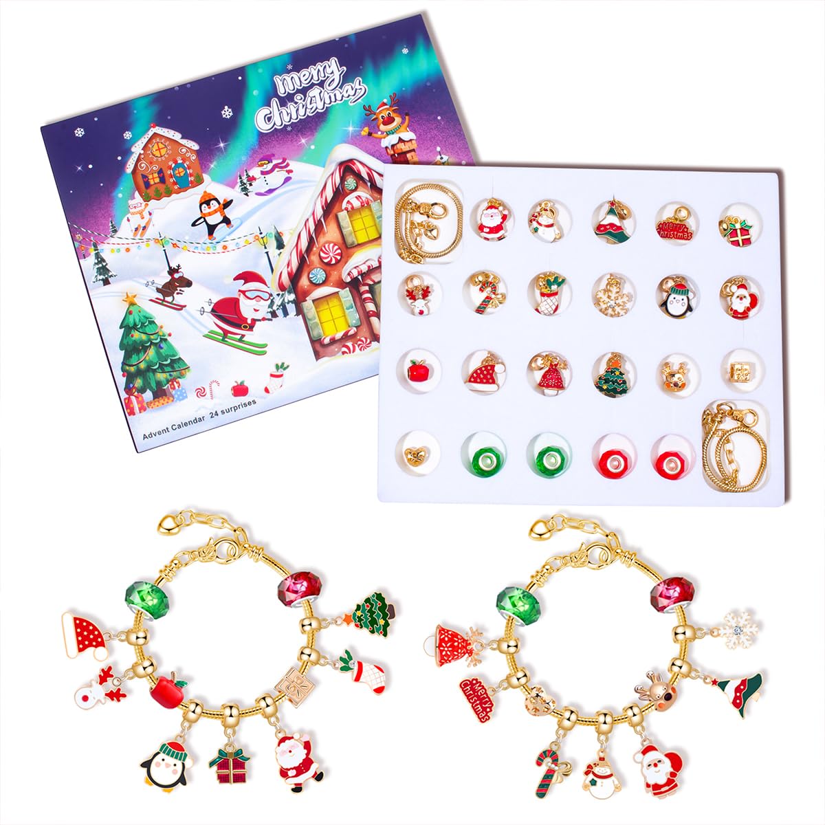 SANNIDHI Christmas Advent Calendar 2025 for Girls with 24 Grids and Gold Charms | DIY Bracelet Making Gift