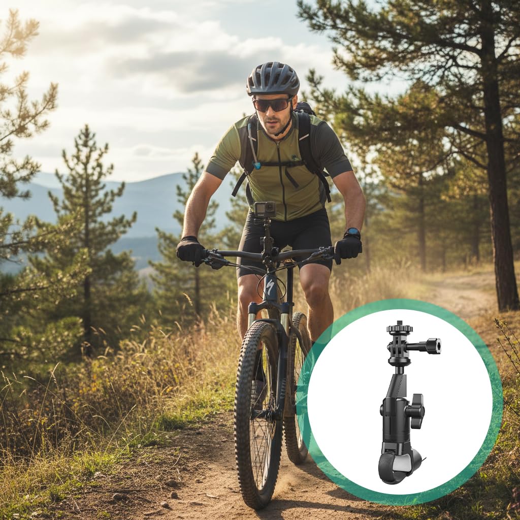 STHIRA Action Camera Motorcycle Mount with 1/4 inch Thread for Handlebar Use | Adjustable 360° Clamp Bracket for GoPro and Insta360