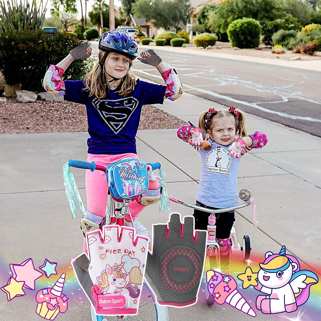 PROBEROS Fingerless Riding Gloves for Kids with Anti Slip Padded Palm | Unicorn Print