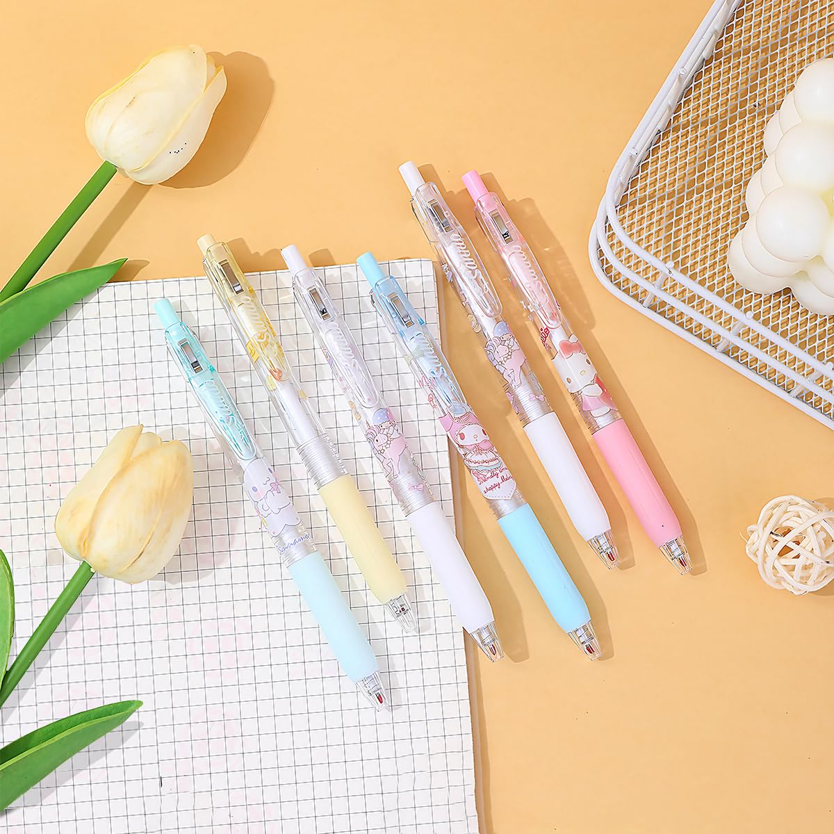 HASTHIP Kawaii Click Pens for School and Office featuring Sanrio Characters 6 Pcs Set | 0.5mm Fine Tip