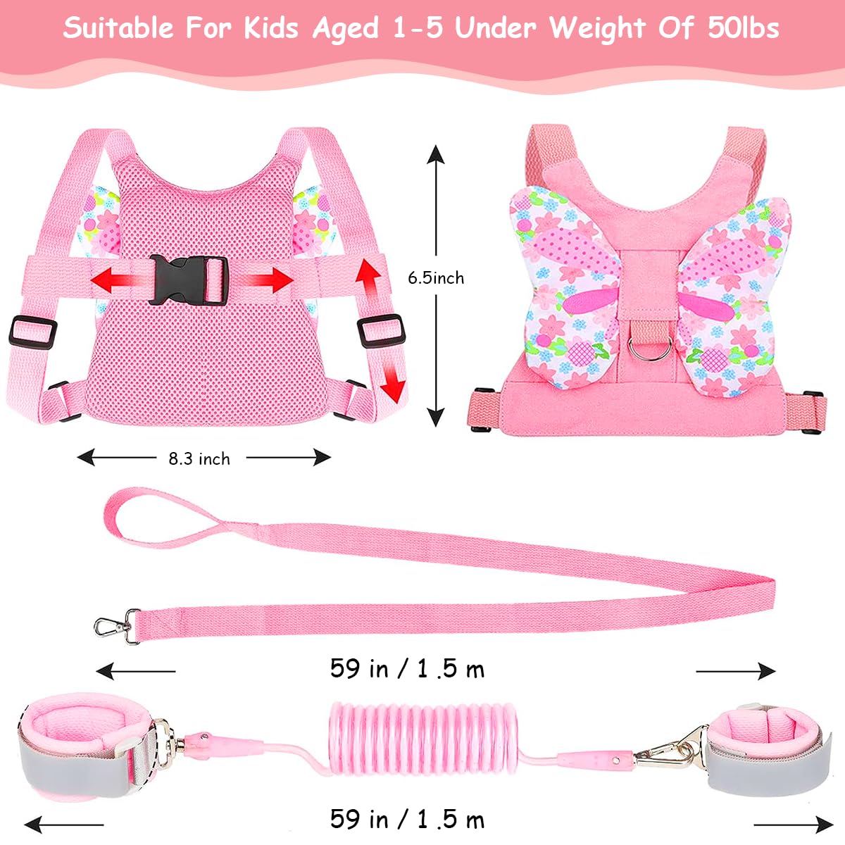 SNOWIE SOFT Baby Walking Harness for Toddlers with Anti Lost Wrist Link and Strap | Butterfly Backpack Style for 1–3 Years