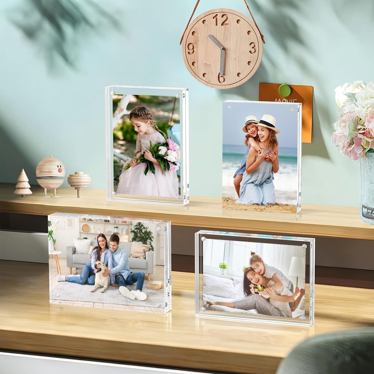 HASTHIP® Acrylic Picture Frame 4x6 Inches, Magnetic Acrylic Picture Frame, Transparent Double-Sided Desk Display, Double Sided Frameless Photo Frame, Gift Option for Home or Office Decor