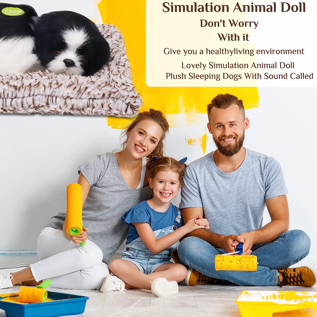 PATPAT Cute Simulation Sleeping Puppy Dog Toy for Car and Home with Sound and Bamboo Charcoal | Black Plush Decoration and Kids Gift