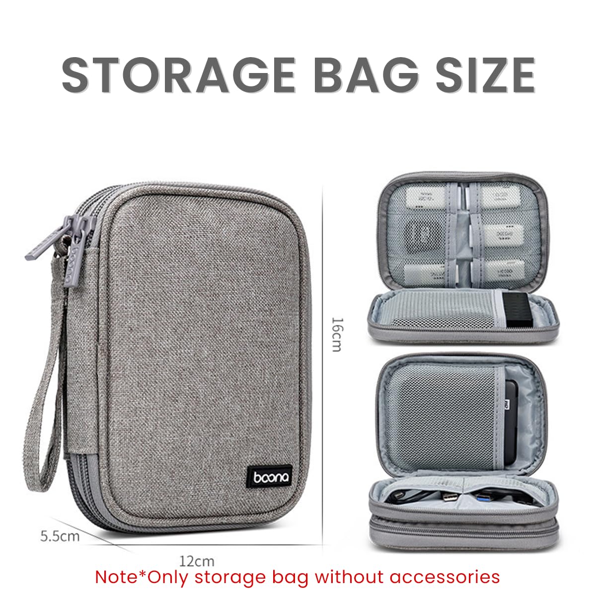 ZORBES Carrying Case for 2.5 Inch SSD Hard Drive featuring Double Layer Oxford Cloth Design | Grey Travel Storage Bag