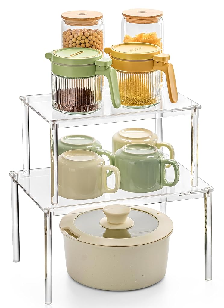 HASTHIP® Acrylic Cabinet Organizer, Desk Countertop Organizer, Stackable Shelves for Pantry Kitchen Storage and Organization