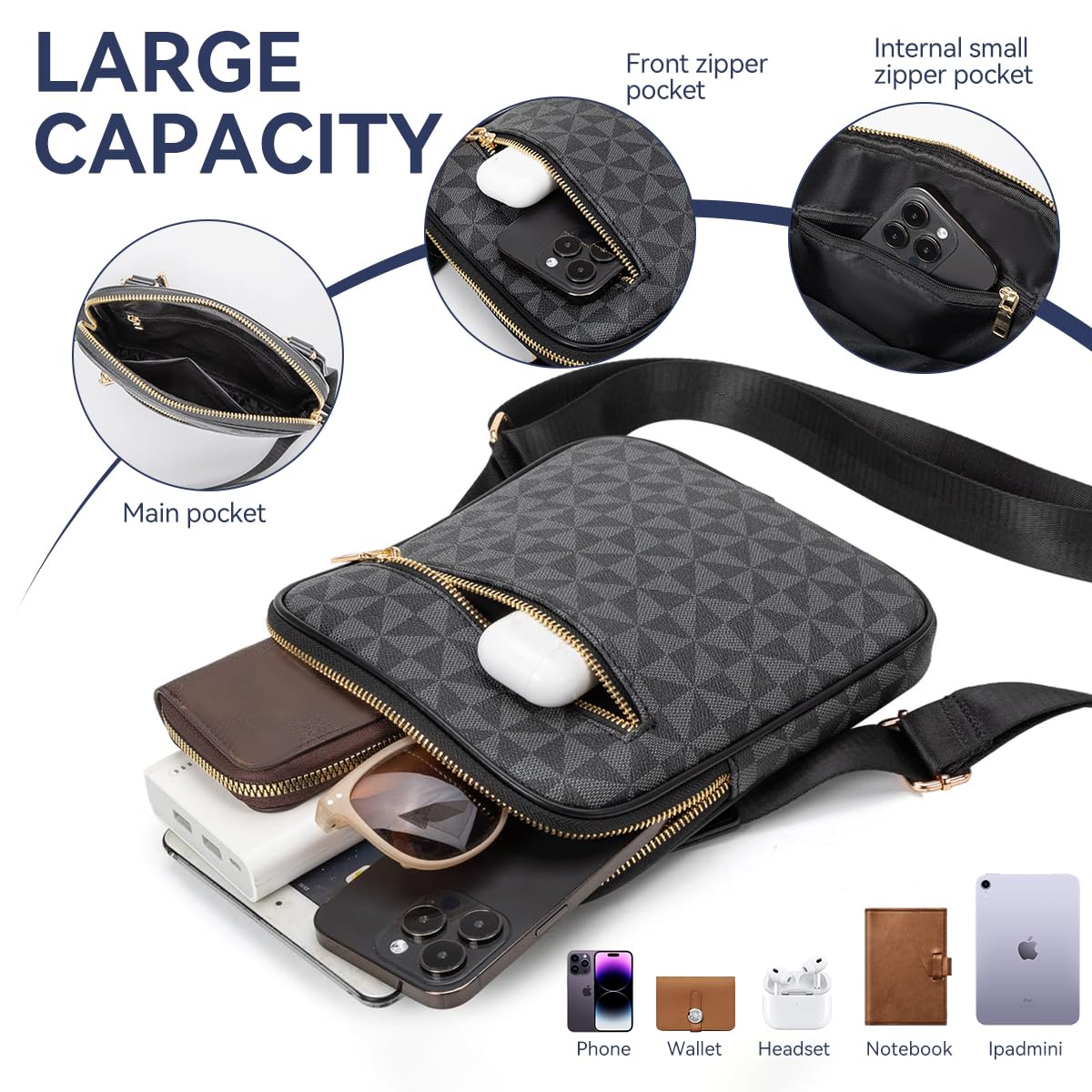 GUSTAVE Men Sling Bag for Commuting and Travel featuring 8x1.3x9in Storage | Waterproof PVC