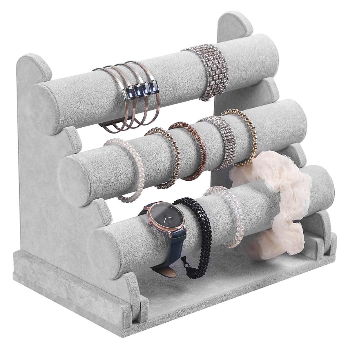 Venzina Bracelet Holder Organizer for 18–25 Pieces with 3 Tier Detachable Velvet Stand Grey