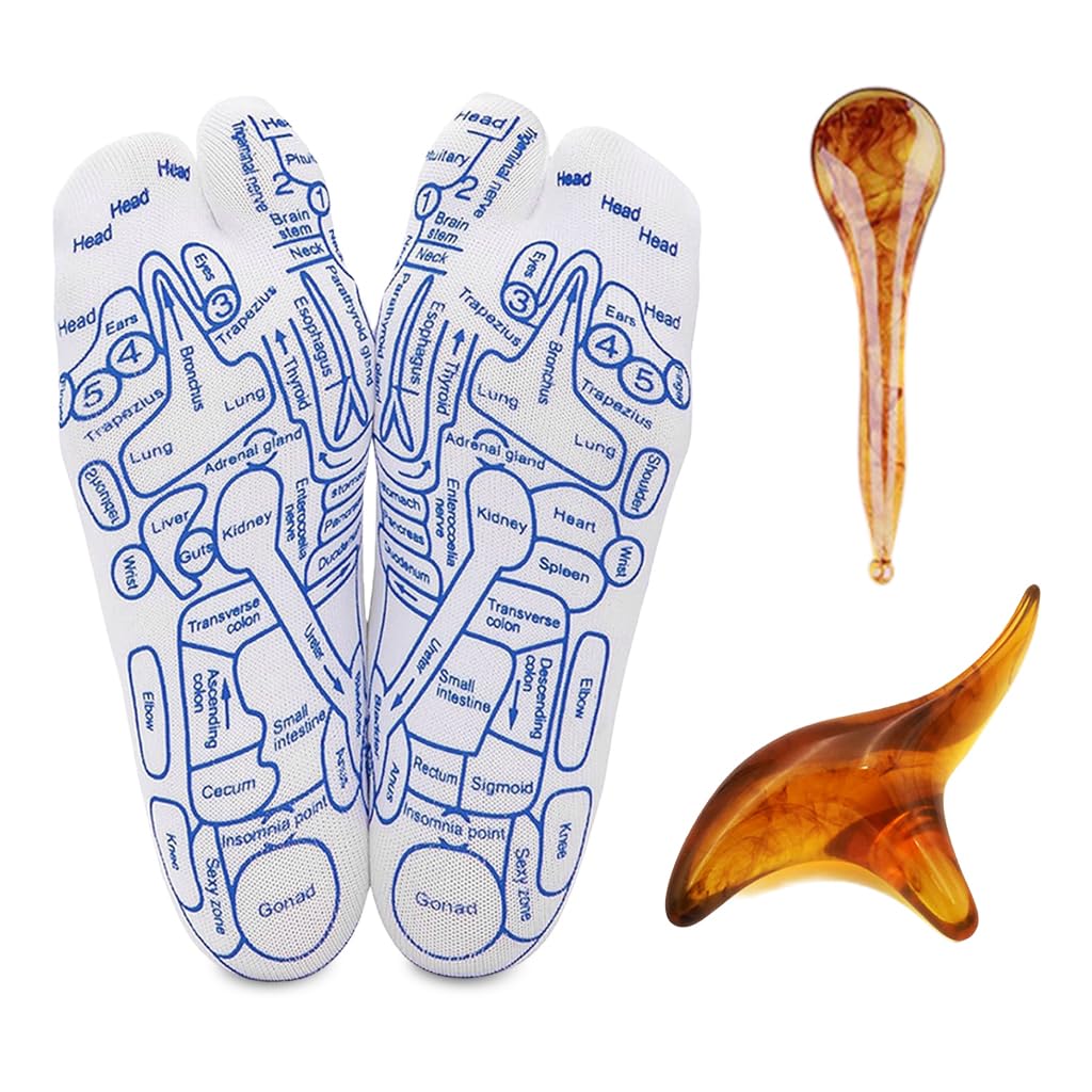 HANNEA Reflexology Socks for Foot Massage with Amber Acupuncture Stick | Cotton Spandex Therapy