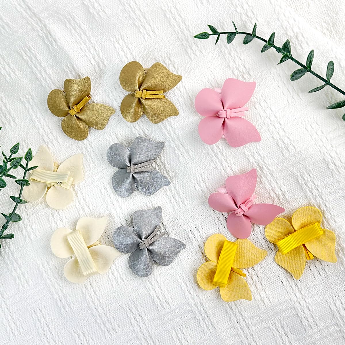 PALAY Girls Bow Hair Clips for Kids with Fully Lined Alligator Clips and PU Butterfly Bows | 10Pcs Set