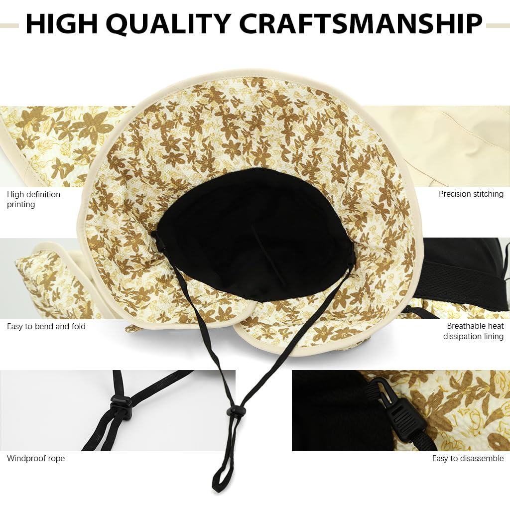 SANNIDHI Sun Hat for Women with 360° Wide Brim Protection for Beach and Outdoor Travel Beige