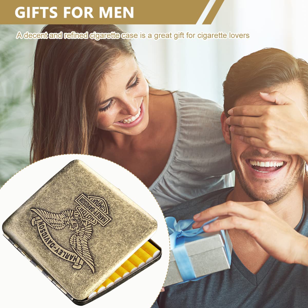 GUSTAVE Vintage Metal Cigarette Case for 20pcs 84mm Cigarettes with Double Spring Clip | Bronze Scratch Proof Gift for Men