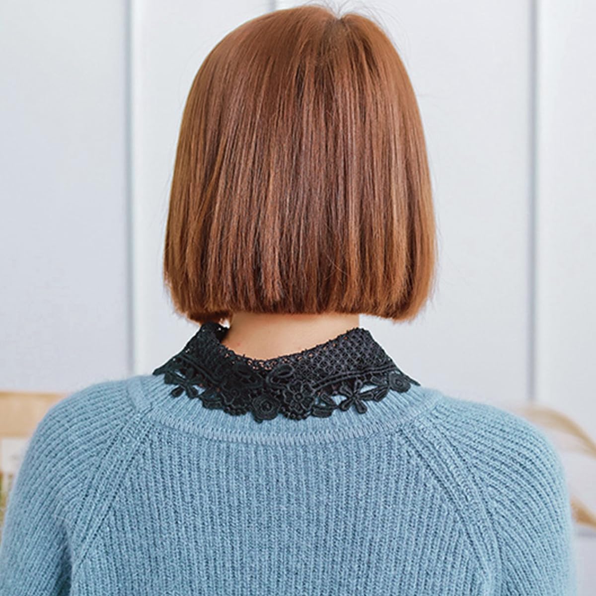 PALAY Lace Fake Collar for Women featuring 4 Button Design and Nylon Yarn Material | Elegant Black Detachable Half Shirt Dickey