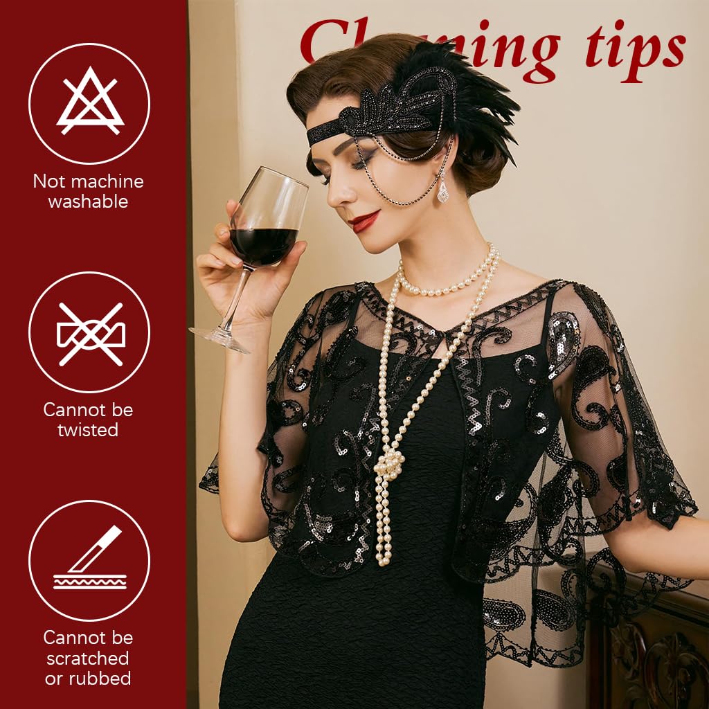 PALAY Lace Shrugs for Women featuring Sequin Mesh Cape in Black for Weddings and Evening Dresses