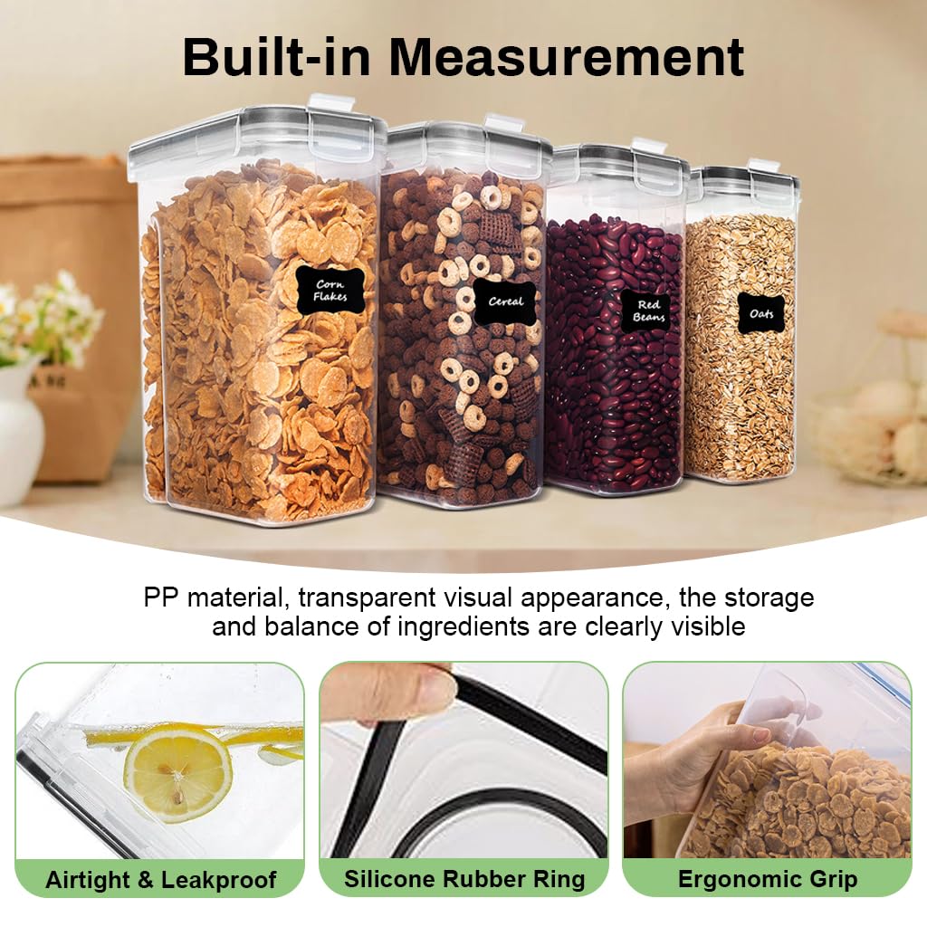 Supvox® Kitchen Containers Set Large Food Storage Container 2.5L Leaking-proof Transparent PP with Pour Outlet Kitchen Cereal Storage Container Food Dispenser for Cereal, Spaghetti, Beans, 4Pcs