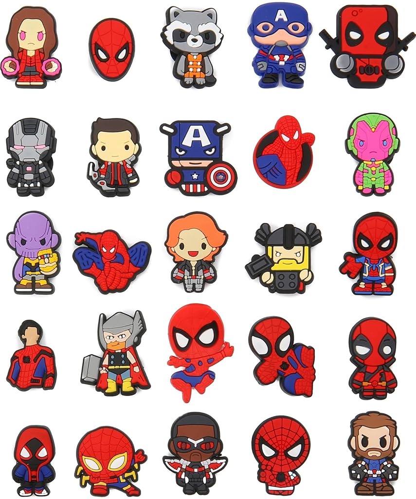 ZIBUYU® 30PC Shoe Charms Accessories, Spiderman cartoon Colorful Accessories for Sandals, PVC Shoe Ornaments, Birthday Gifts for Kids & Adults, Removable Unisex Shoe Decorations for Parties & Gift