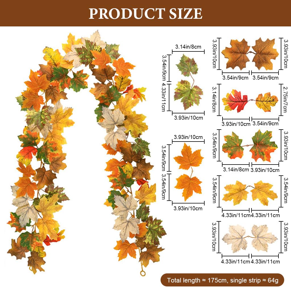 HASTHIP Fall Garland for Mantel with Realistic Maple Leaves 68.8in Vine | Autumn Home Décor