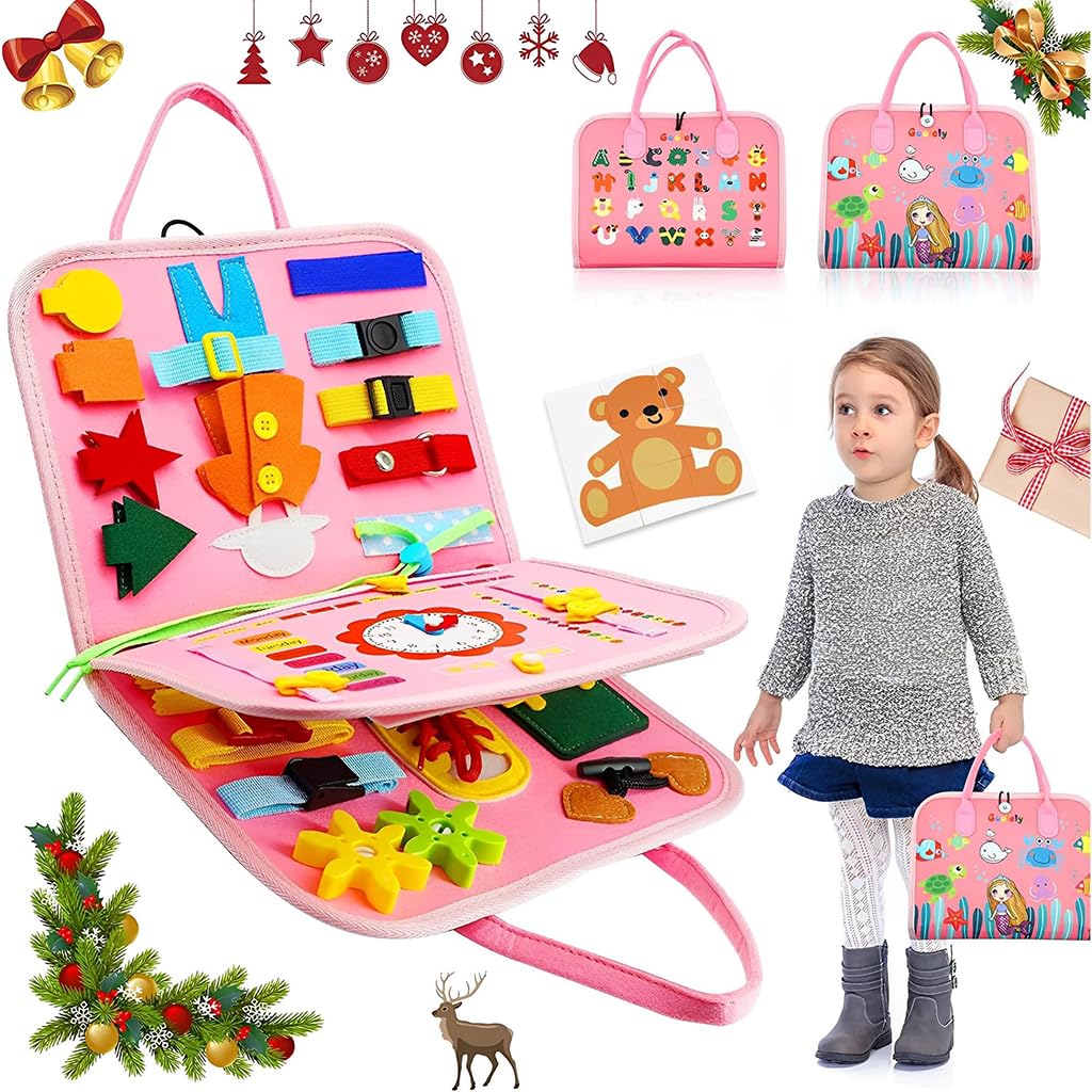 ZIBUYU Montessori Busy Board Toy for Toddlers with 25 Activities and Soft Felt Design | Travel Learning Gift