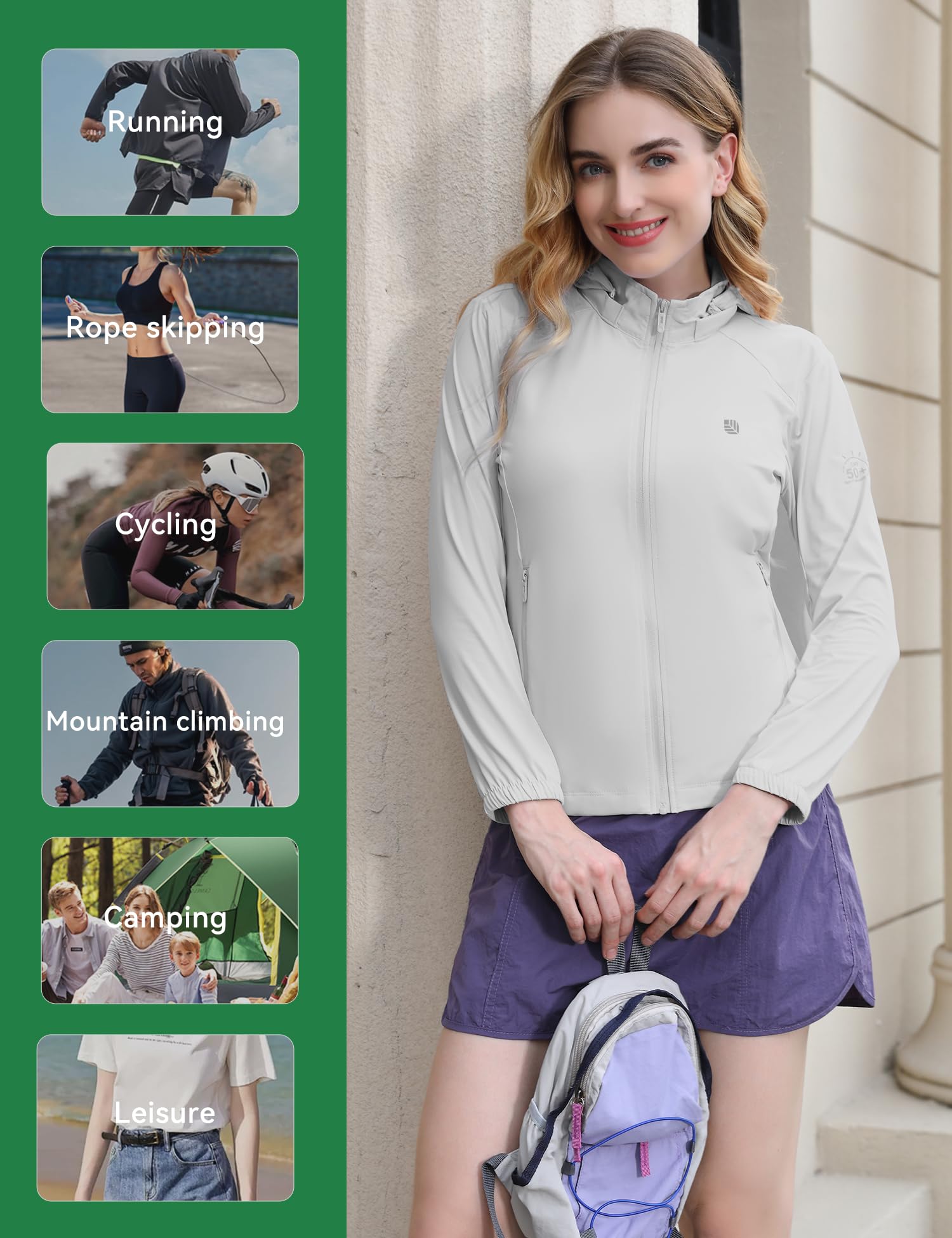 Venzina UPF 50+ Sun Jacket for Women with Removable Hat and Dual Zip Pockets | Quick-Dry Nylon