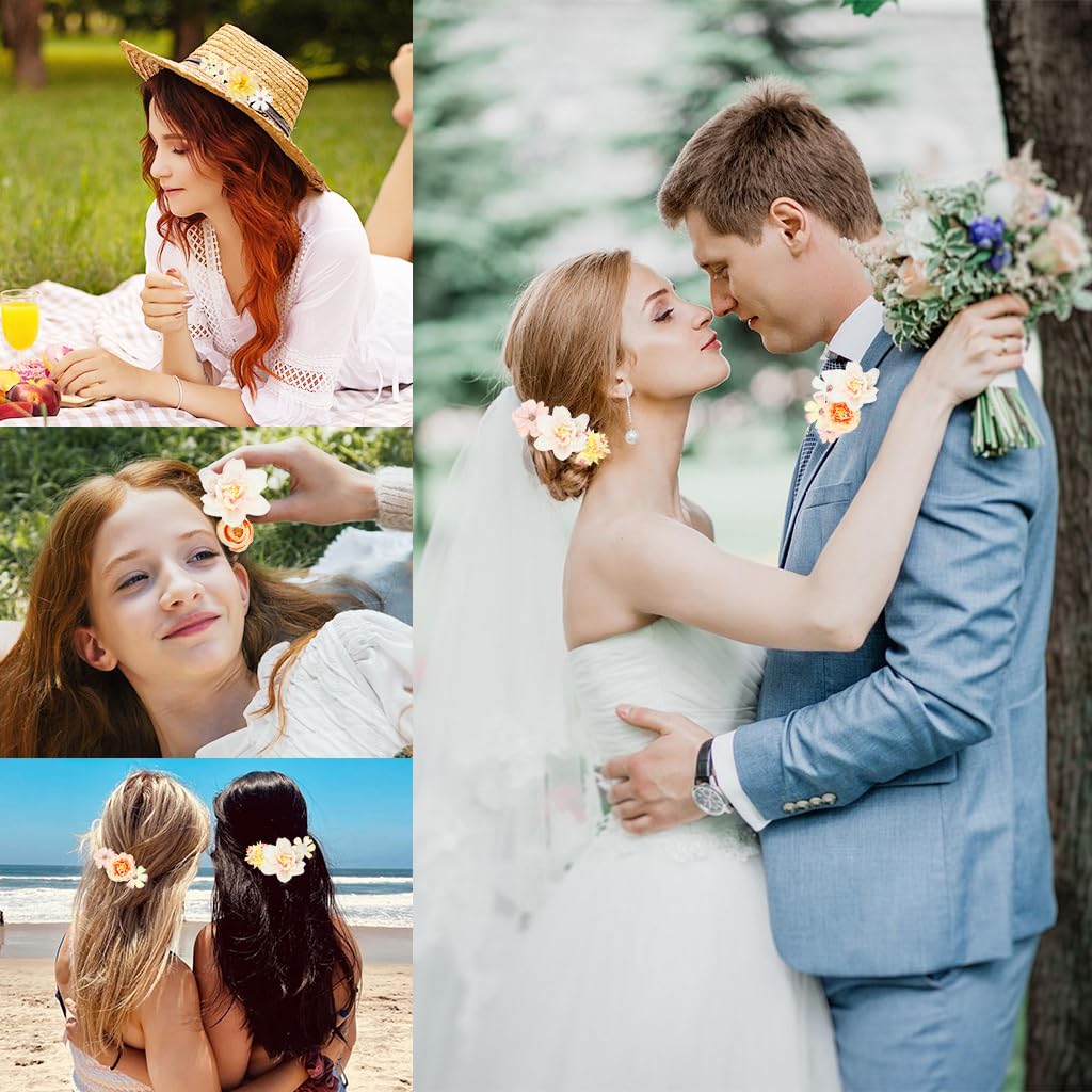 PALAY Flower Hair Clips for Women with Secure Alligator Clips and 12 Chiffon Roses | Wedding and Daily Hairstyles