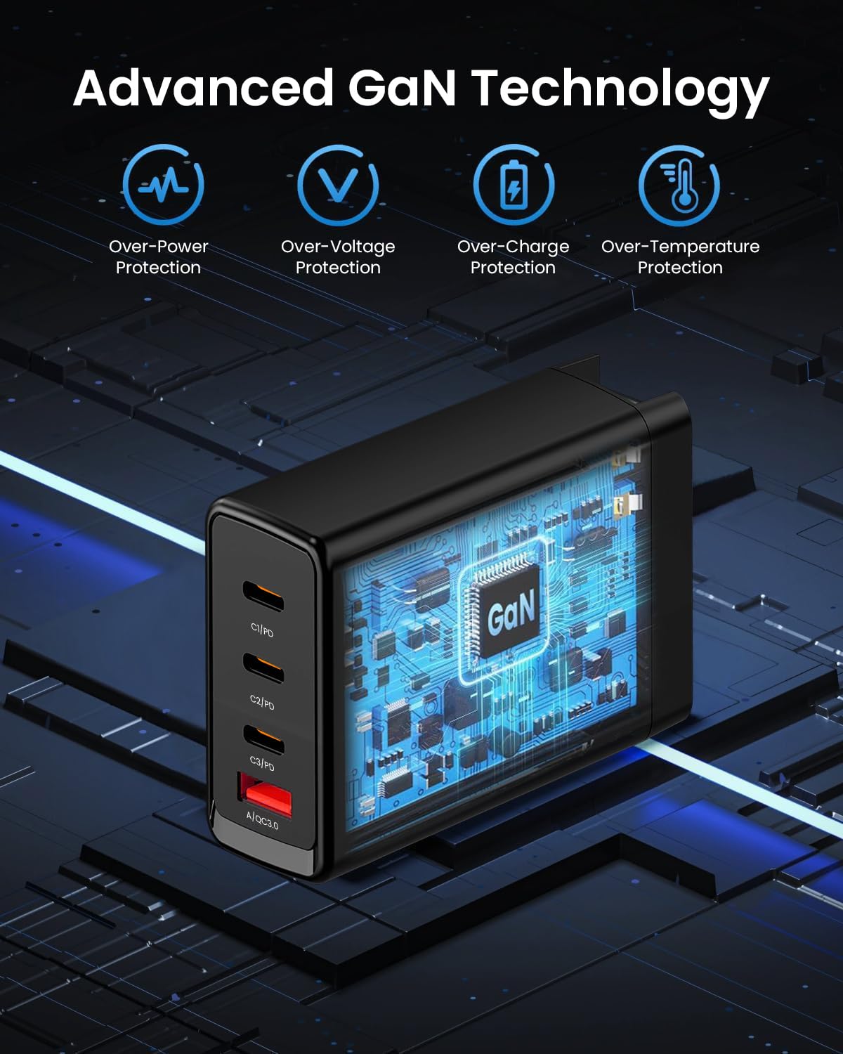 Zitronix 65W GAN Charger for Phone Tablet and Laptop featuring 4 in 1 Ports | QC 3.0 Fast Charging