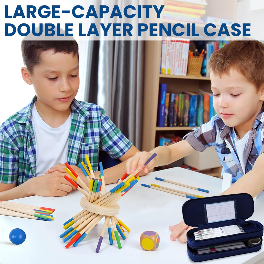 Zibuyu Pencil Box for Kids with Double Layer 22×7.5×7.5cm Design in Blue Polyester | Cute Panda Organizer