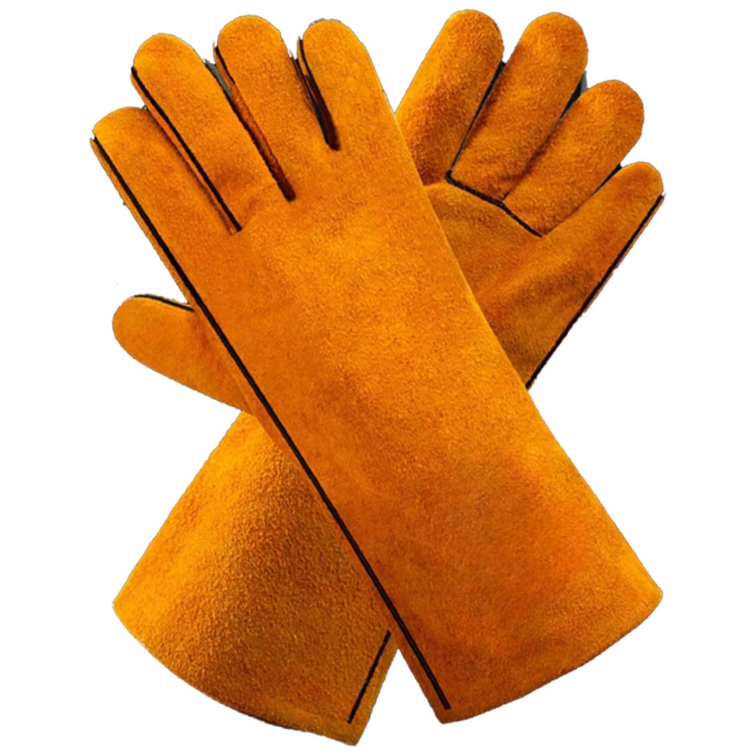 HASTHIP® 14in Welding Gloves for Furnace/Tig Welder/BBQ, Heavy Duty Leather Industrial Gloves with Extra Padded Palm, Long Sleeve Heat Resistant Gloves, Heat/Fire Resistant