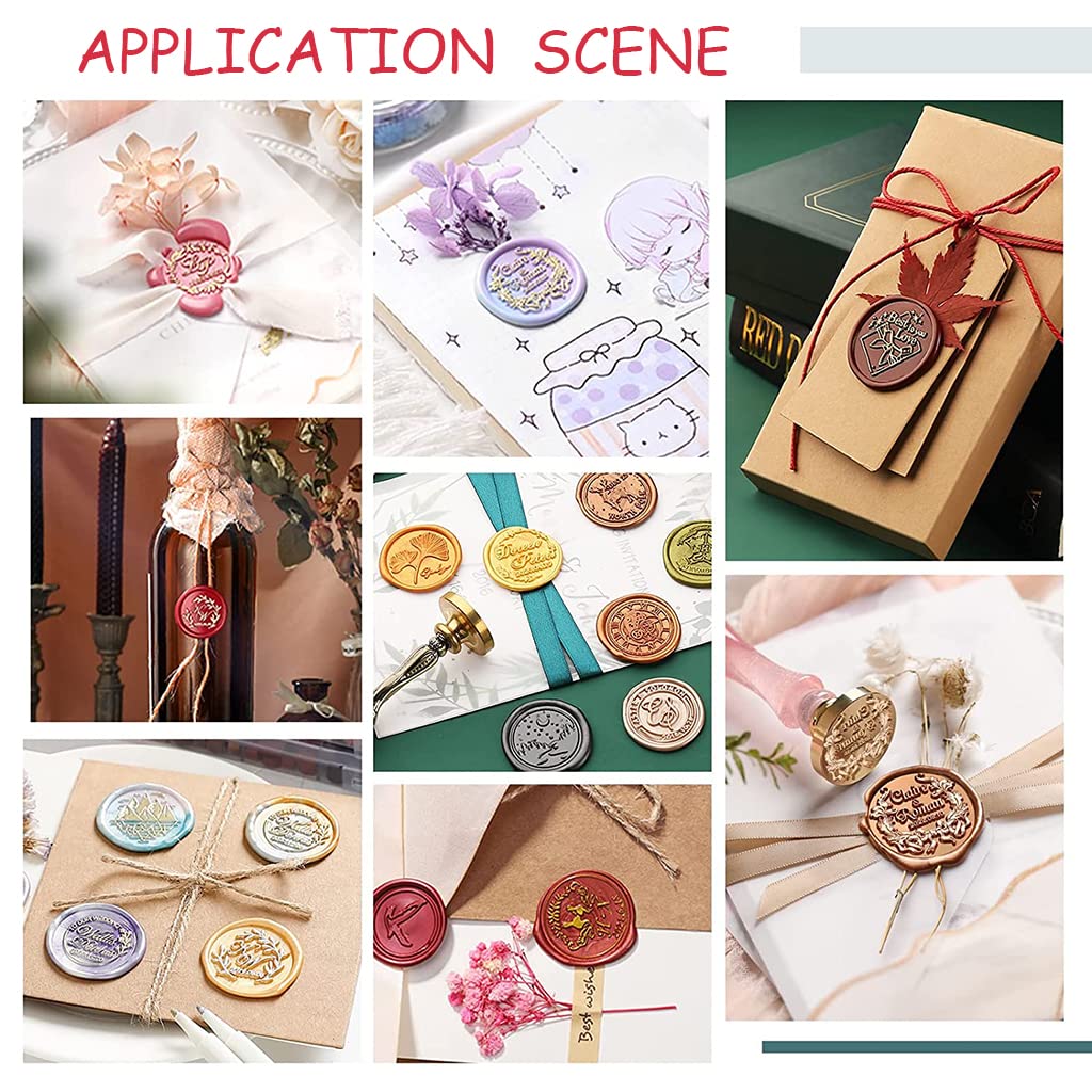 Supvox Wax Seal Stamp Kit for Cards and Envelopes with 8pcs Set featuring 2.5cm Copper Seals | Includes 4 Pattern Stamps and 2 Color Wax Bars