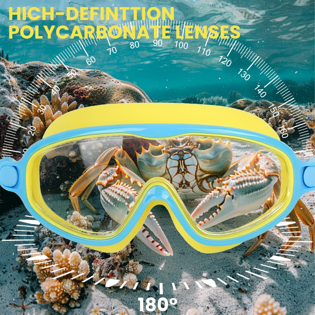Zibuyu Swimming Goggles for Kids 6-14 with Anti-Fog UV Protection and 3D Silicone Frame | Wide View Blue Yellow