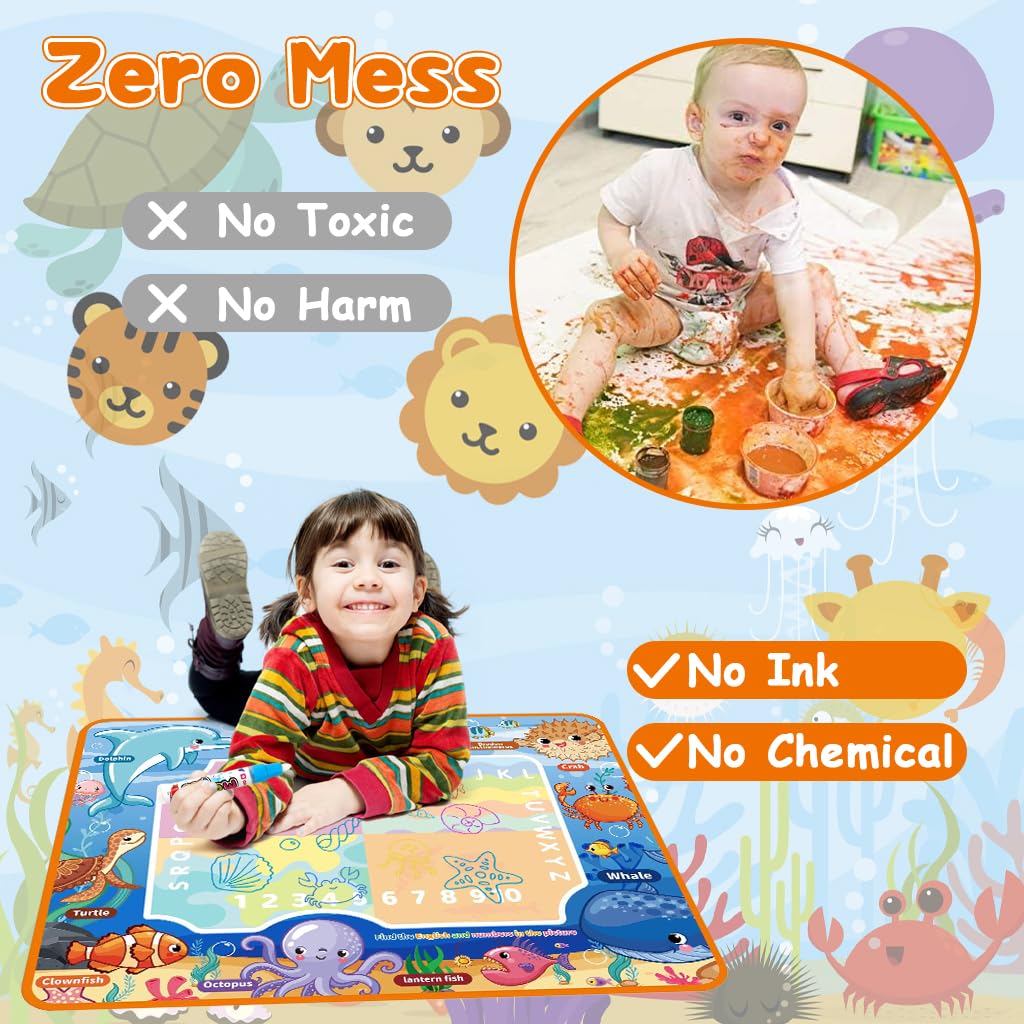 PATPAT Water Doodle Mat for Kids with 39.37x31.5 in Drawing Area and Water Pens | Mess-Free Learning Fun