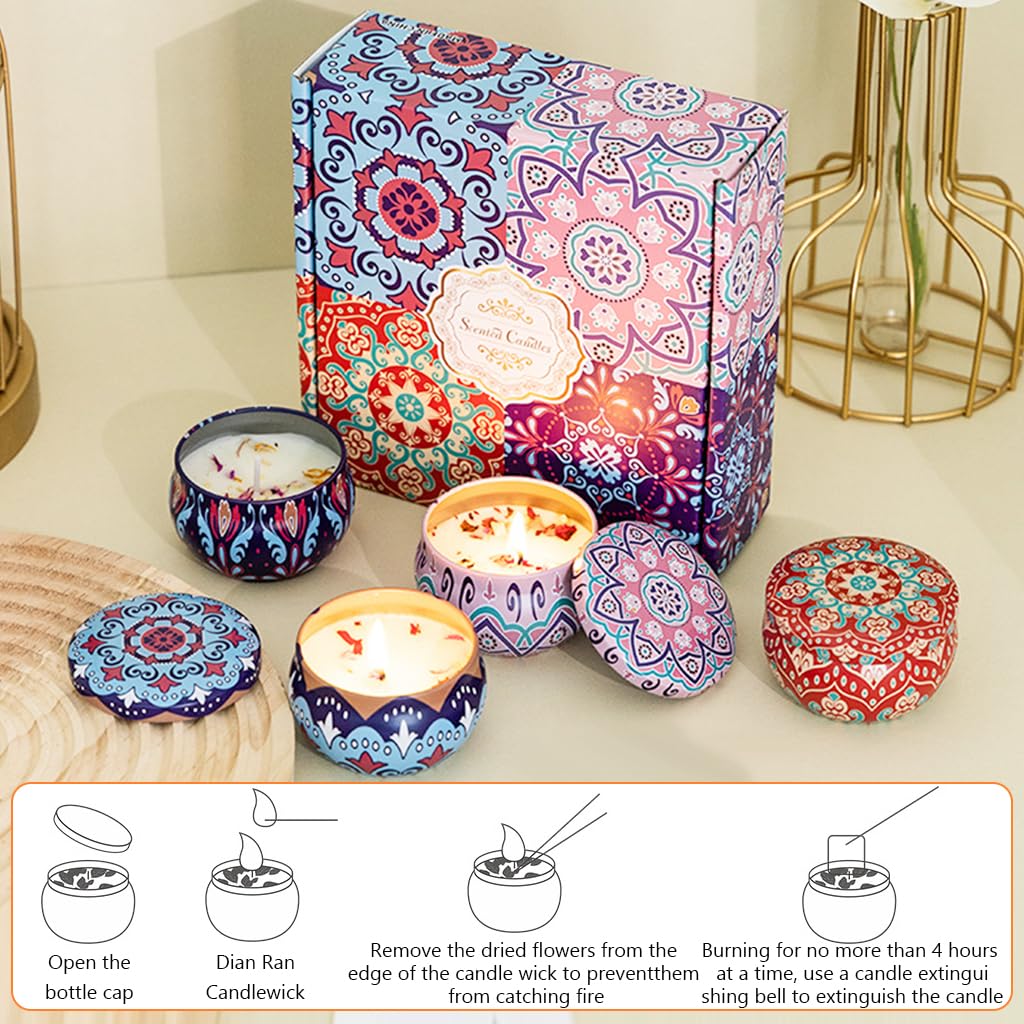 HASTHIP Scented Candles Gift Set for Home with 4×60 g Natural Scents & Tin Jars | Ideal Gifts